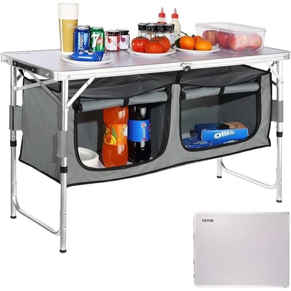 VEVOR Camping Kitchen Table with Storage and Adjustable Height