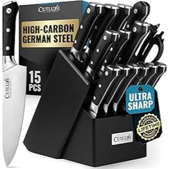 Cutluxe 15-Piece Knife Set with Black Wood Block
