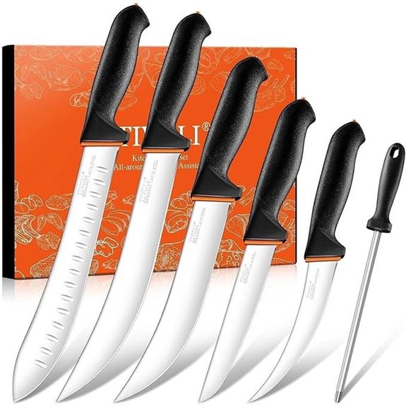 TIVOLI 6-Piece Professional Meat Knife Set with Sharpener