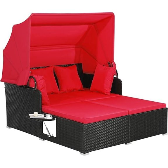 Tangkula Patio Rattan Daybed with Canopy and Cushions