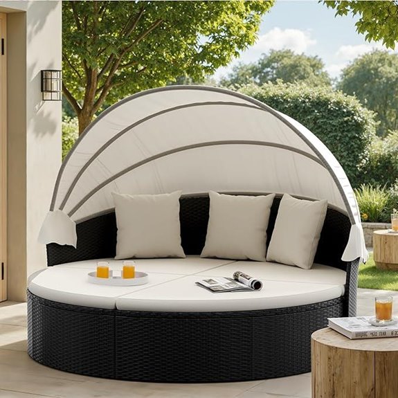 Patio Round Outdoor Daybed with Canopy and Wicker