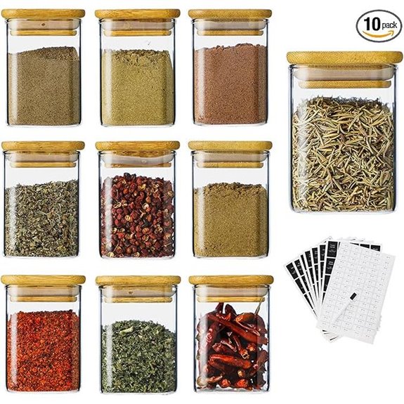 10Pcs 7oz Glass Spice Jars with Labels and Lids