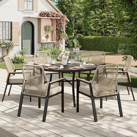7-Piece Round Patio Dining Set with Cushions