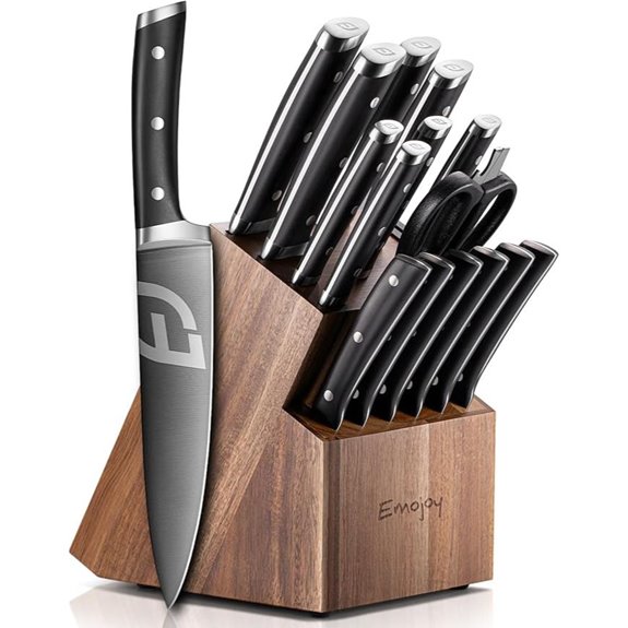 Emojoy 17-Piece Knife Set with Block and Sharpener