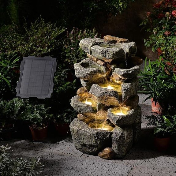Solar Water Fountain with Light 5-Tier Cascading Design