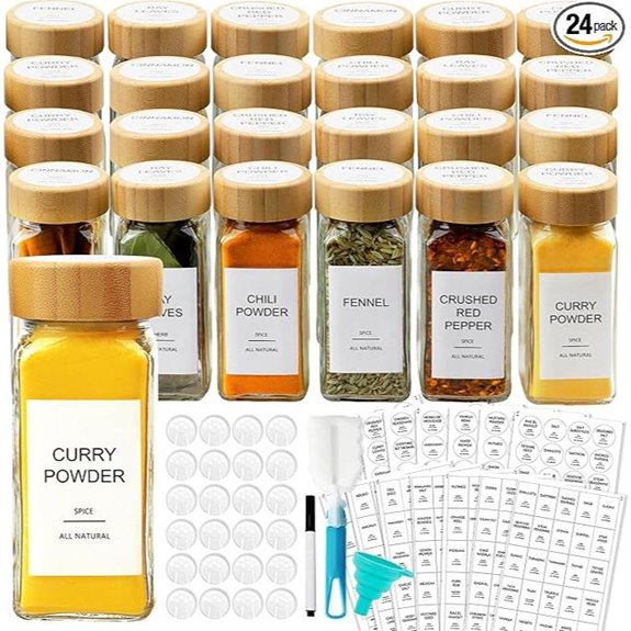AISIPRIN 24 Spice Jars with Labels and Bamboo Lids