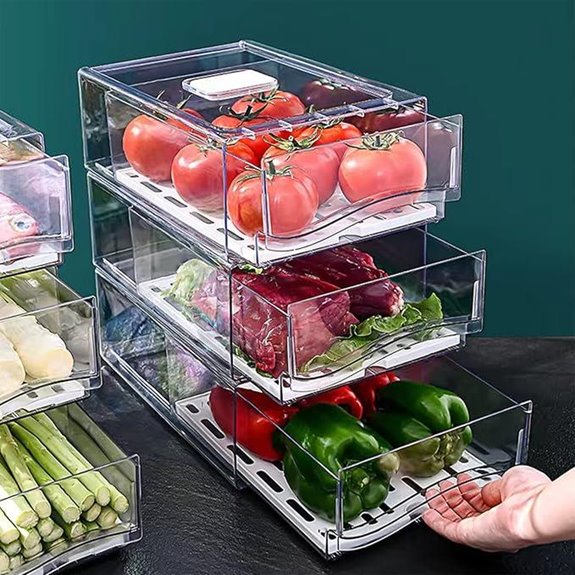 Diskary Stackable Fridge Organizer Bins (2 Large Drawers)