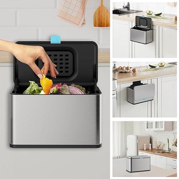 Stainless Steel 1-Gallon Hanging Trash Can with Lid