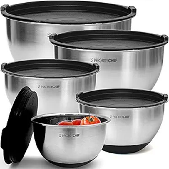Priority Chef Mixing Bowls Set with Lids 5 Stainless Steel