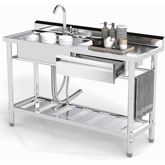 Stainless Steel Utility Sink with Hot Cold Water Pipe
