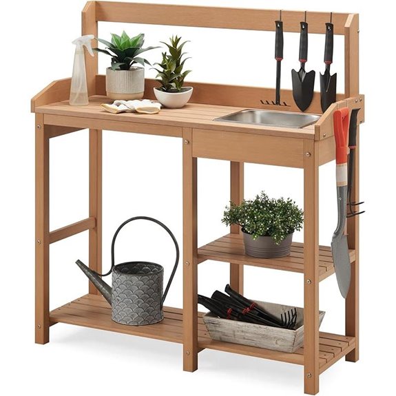 Psilvam Outdoor Potting Bench with Sink Teak