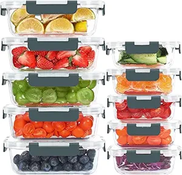 KOMUEE 10 Pack Glass Food Storage Containers