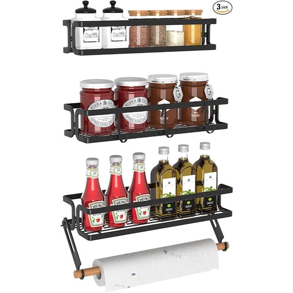 3 Pack Wall-Mount Spice Racks with Towel Holder