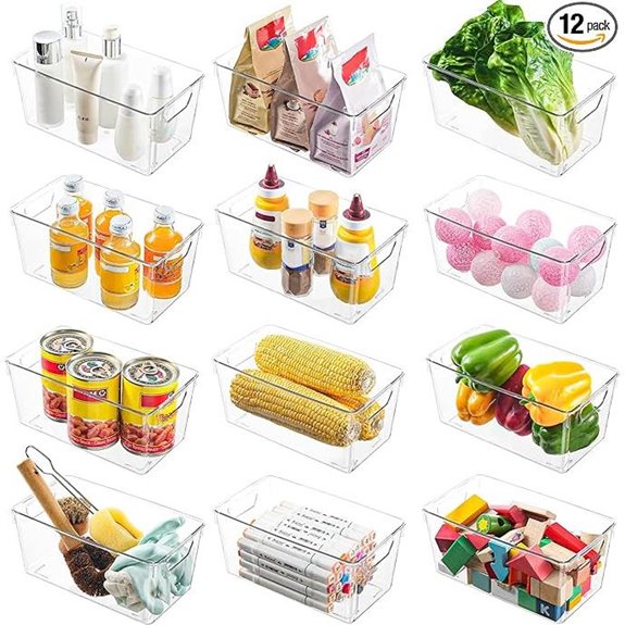 12 Pack Clear Plastic Storage Bins for Pantry & Fridge