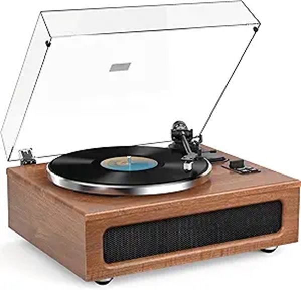 Vintage Record Player with Built-in Speakers and Bluetooth