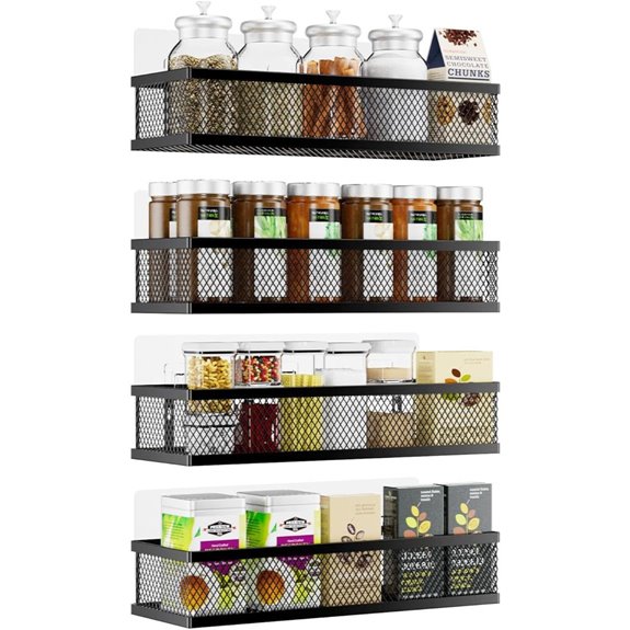 Wall Mount Spice Rack 4-Pack Organizer with Baskets