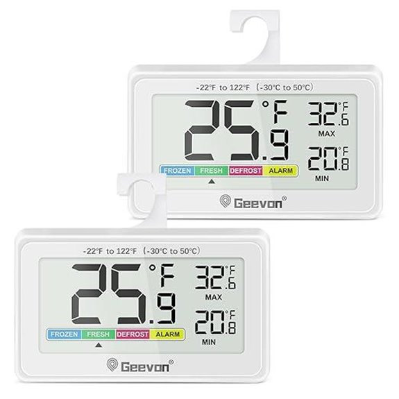 Geevon Waterproof Refrigerator Thermometers (2 Pack)