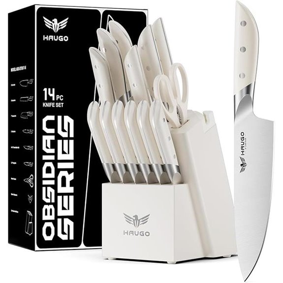 Haugo 14-Piece White Knife Set with Block
