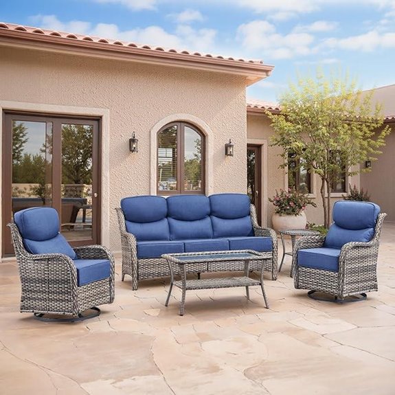 5-Piece Wicker Patio Set with Cushions and Coffee Table