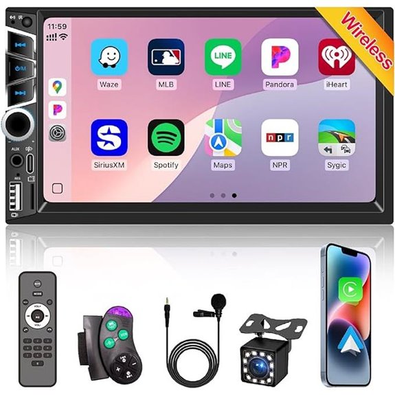 Wireless Apple CarPlay 7 Double Din Car Stereo System
