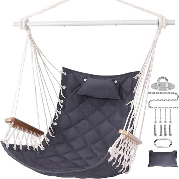 Hammock Chair Swing with Wooden Armrests & Pillows