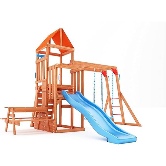Dolphin Cedar Wooden Swing Set with Slides and Climbing