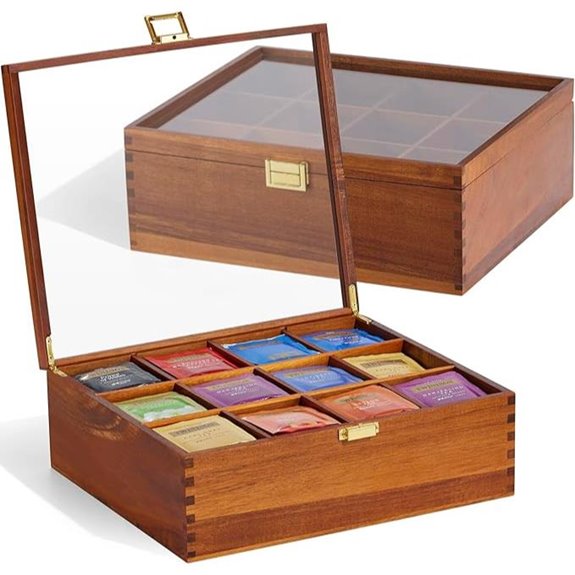 HouseJoy Acacia Wood Tea Bag Organizer with Window