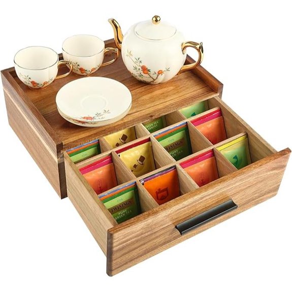 Acacia Wood Tea Bag Organizer with Drawer