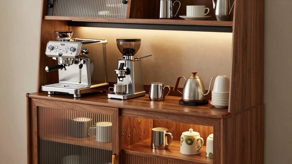 organized coffee station cabinetry